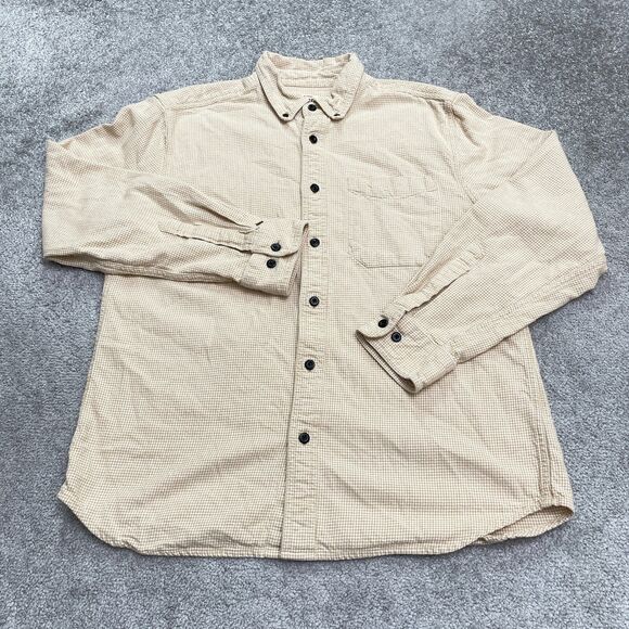 Orton Brothers Button Down Shirt Mens Large Beige White Houndstooth Cotton Y2K - Picture 1 of 13